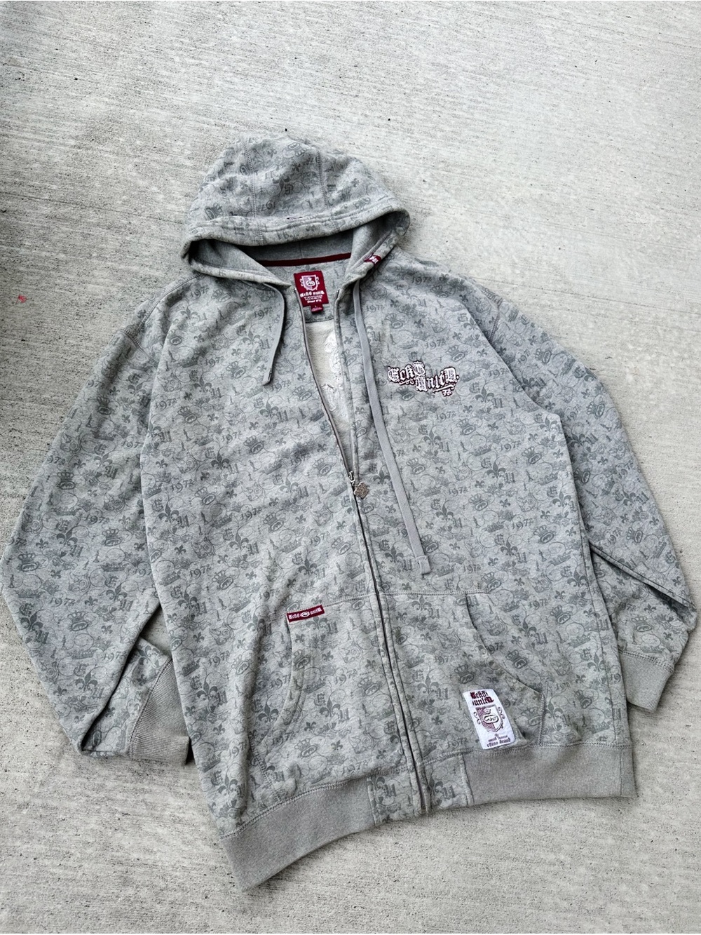 Ecko Unltd. Vintage Y2K Men's Full-Zip Hoodie Gray Monogram Crown Print L